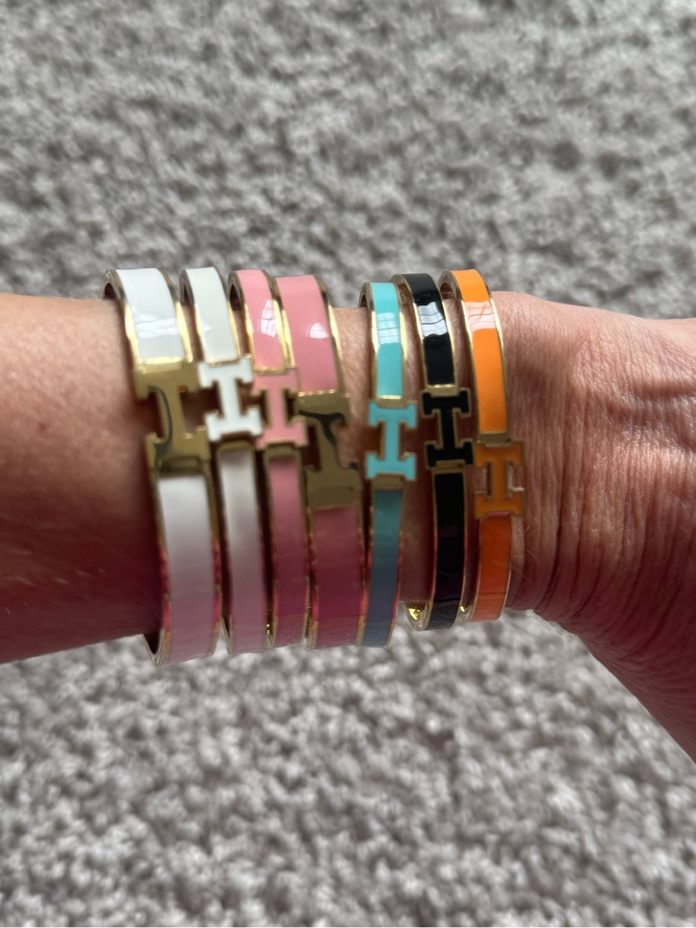 Enamel H Bracelets with Gold Hardware